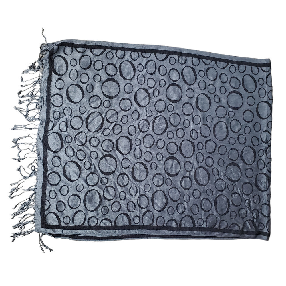 Cashmere Women Circular Geometric Pattern Fringe Gray Scarf - Picture 5 of 8